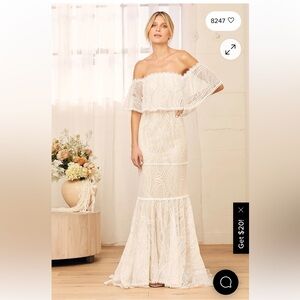 Lulu's In My Life White Lace Off-the-Shoulder Mermaid Maxi Dress